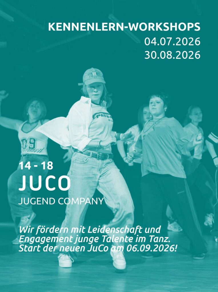 Klickbar: zu sehen sind tanzende Jugendliche unser Jugend Company im Alter von 14 bis 18 Jahren.