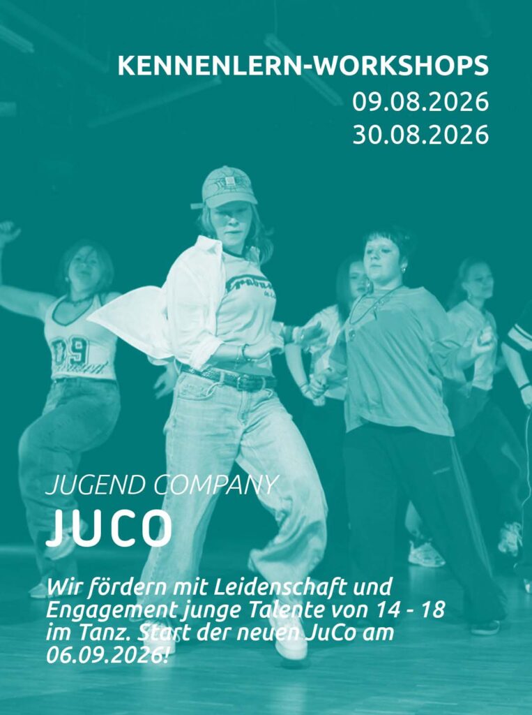 Klickbar: zu sehen sind tanzende Jugendliche unser Jugend Company im Alter von 14 bis 18 Jahren.